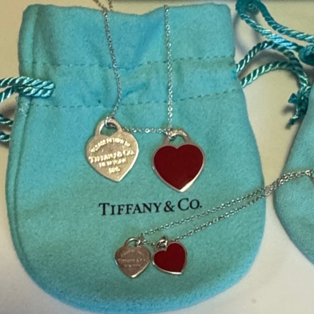 NEW Tiffany & Co. Return to Tiffany red double heart Silver  Necklace